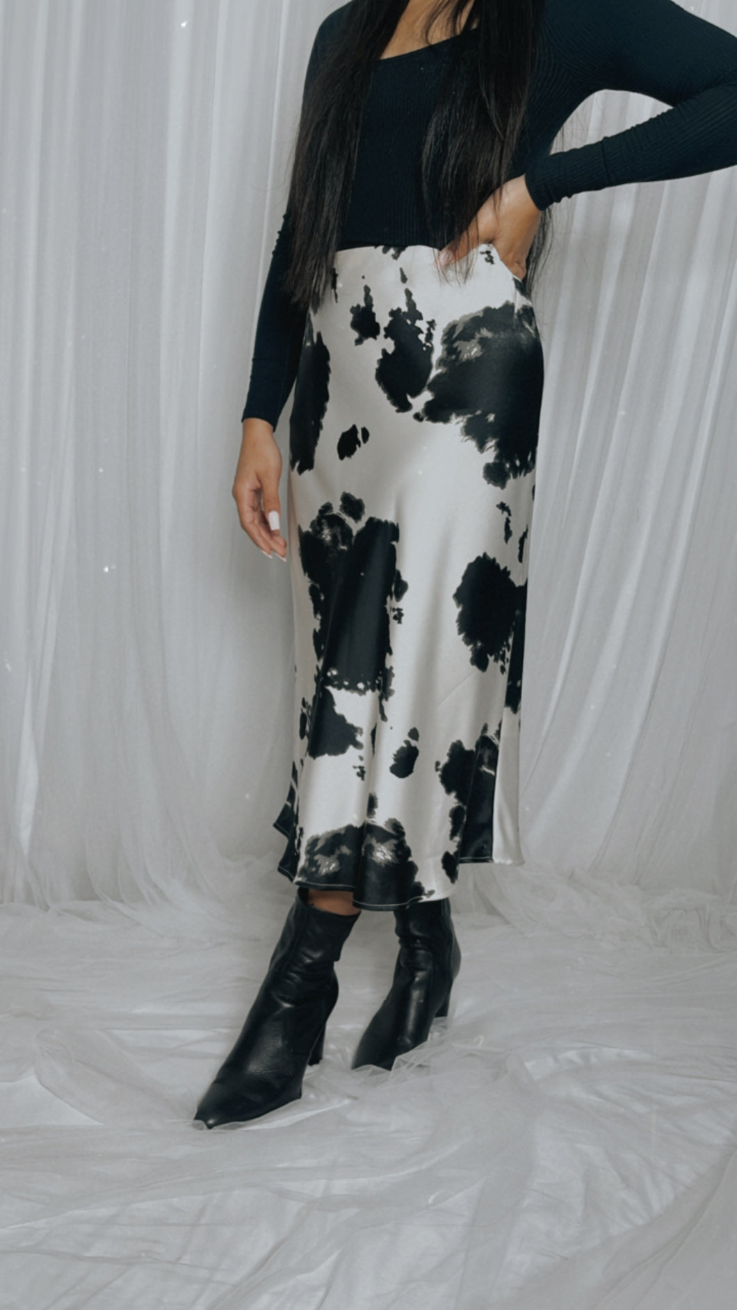 Cow Print Silk Skirt